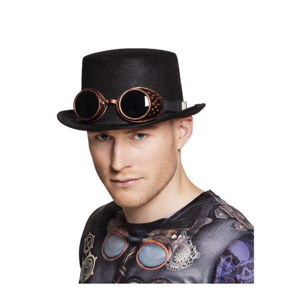 Αποκριάτικο Καπέλο Μαύρο με Γυαλιά Steampunk